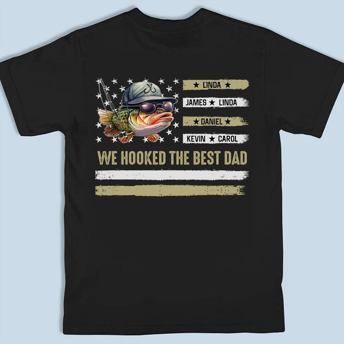 Vintage Retro We Hooked The Best Dad American Flag Personalized T-Shirt - Image 4