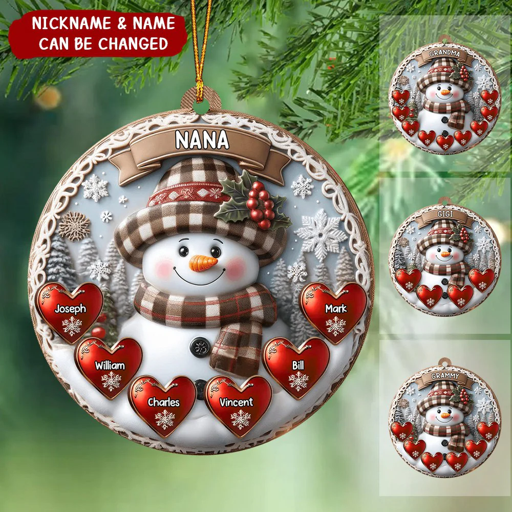 Warm Vintage Snowman Grandma Mom Sweet Heart Kids Personalized Acrylic Ornament - Image 2
