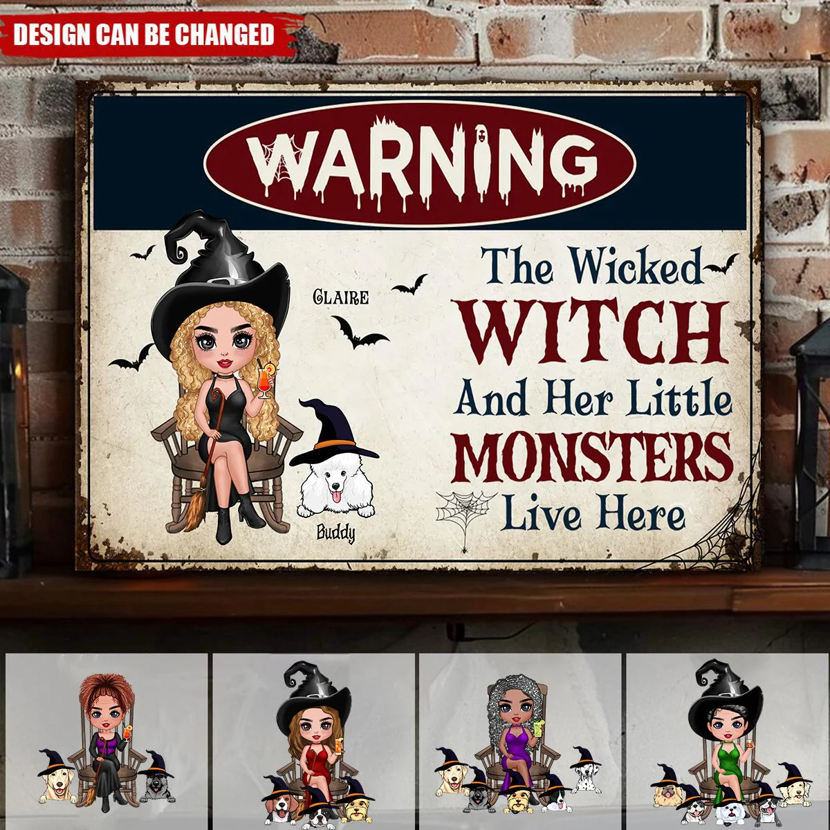 Warning Doll Wicked Witch And Little Monsters Cute Dogs Live Here Personalized Metal Sign - Image 5