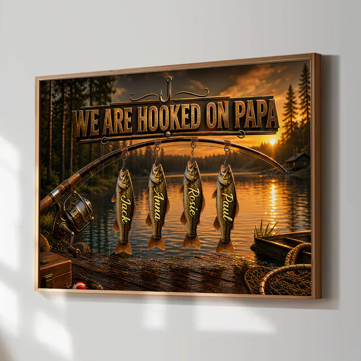 We Are Hooked On Papa Fishing - Personalized Canvas Poster - Image 2