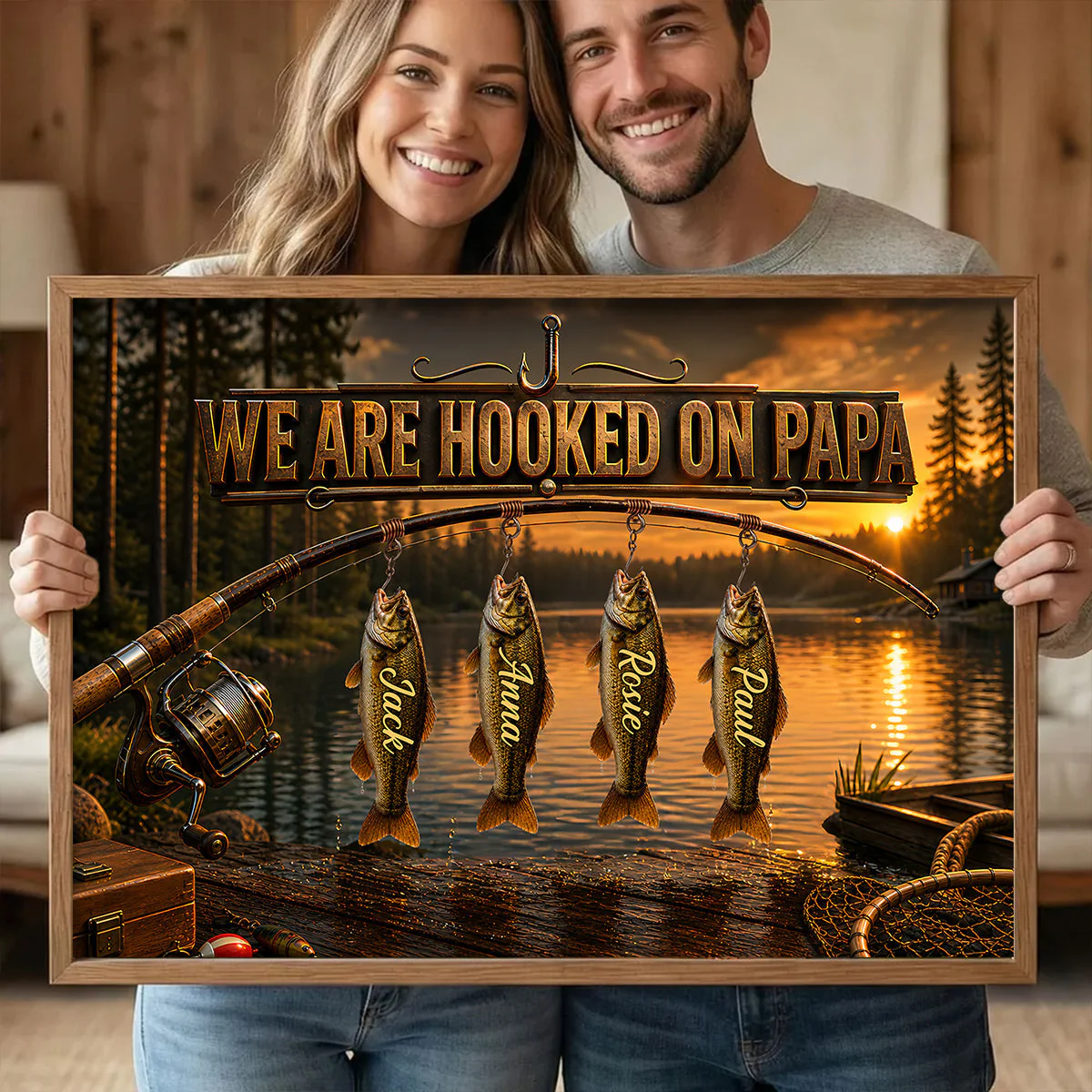 We Are Hooked On Papa Fishing - Personalized Canvas Poster - Image 3