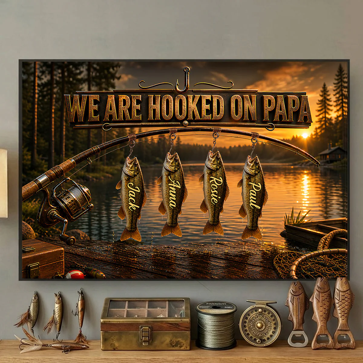 We Are Hooked On Papa Fishing - Personalized Canvas Poster - Image 4