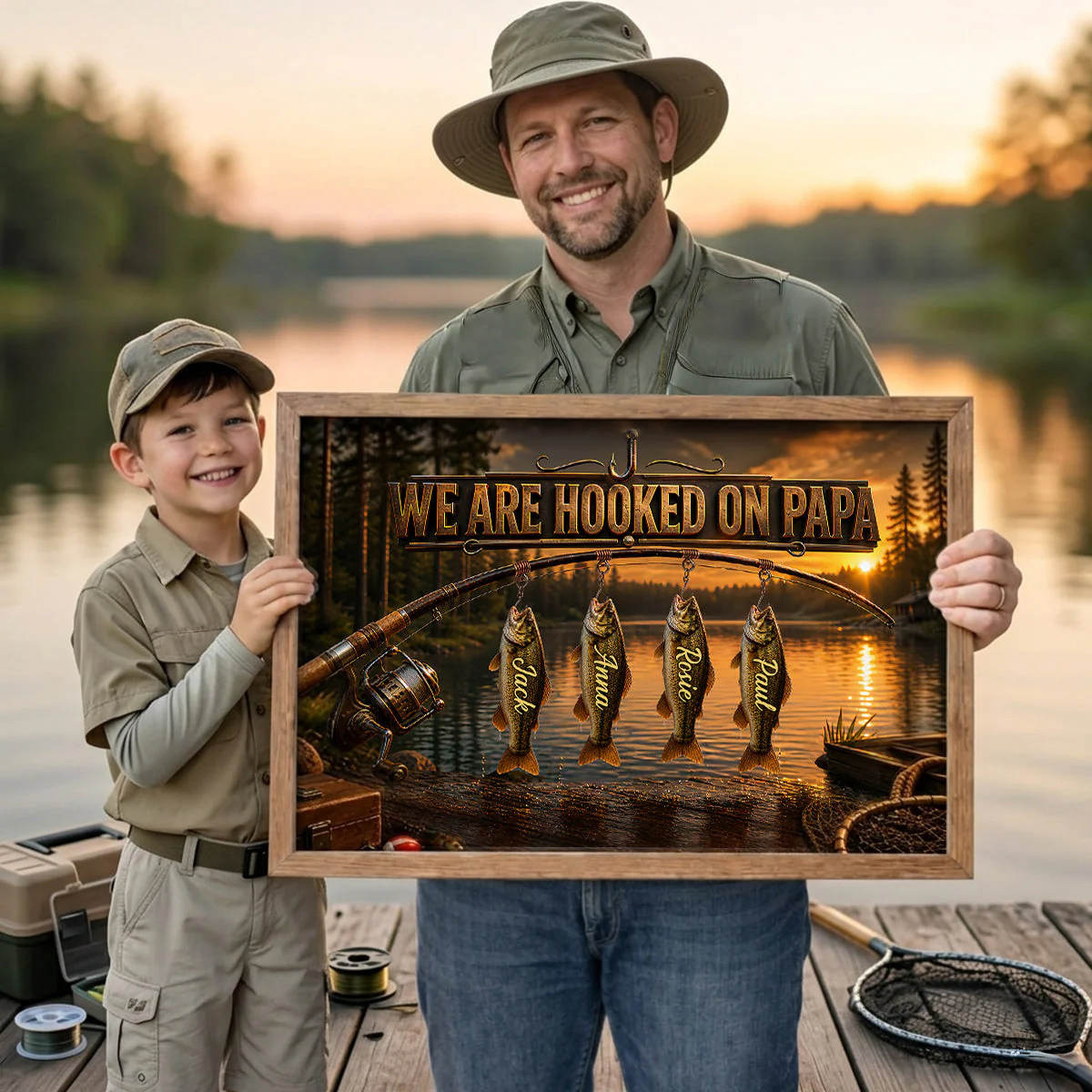We Are Hooked On Papa Fishing - Personalized Canvas Poster - Image 5