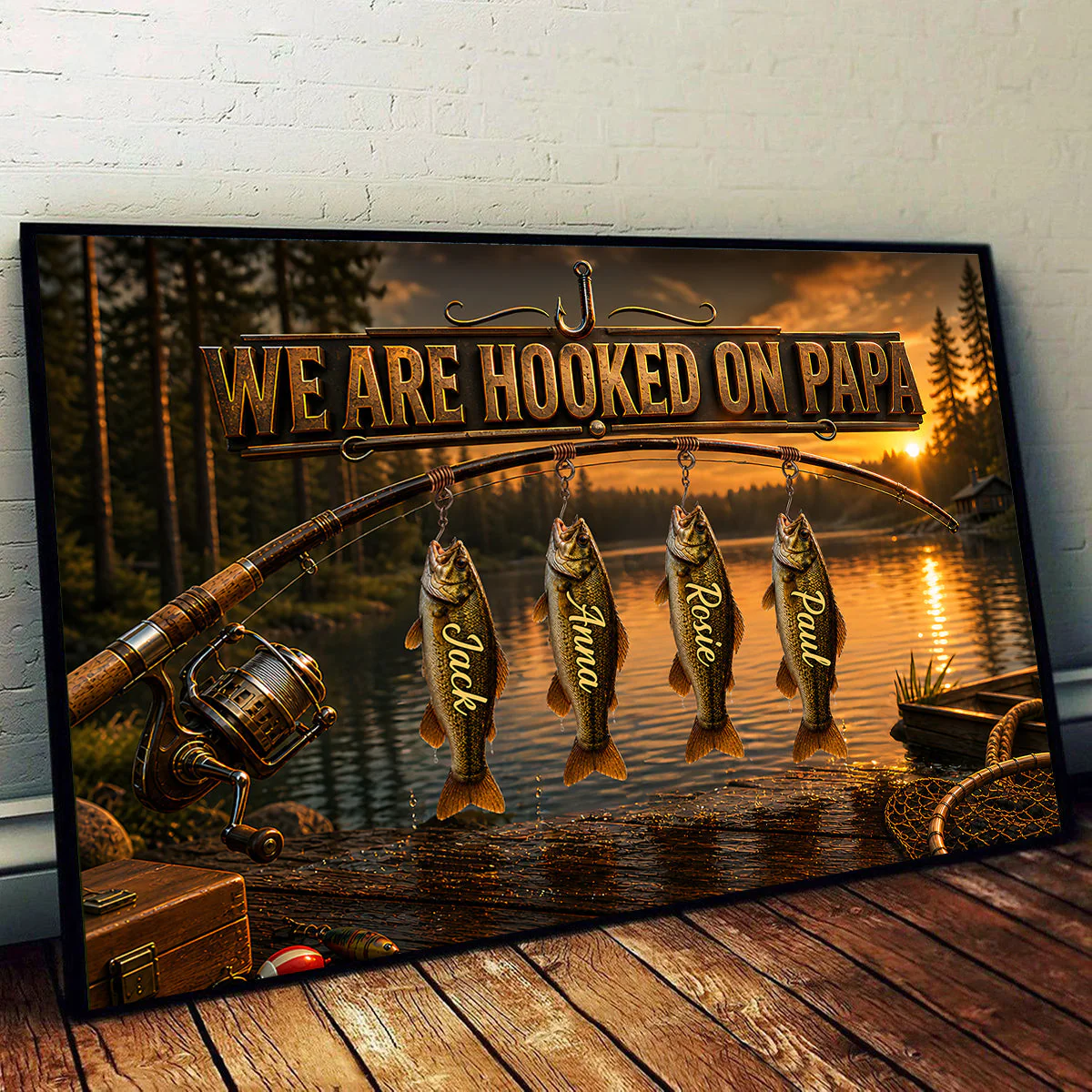 We Are Hooked On Papa Fishing - Personalized Canvas Poster - Image 6