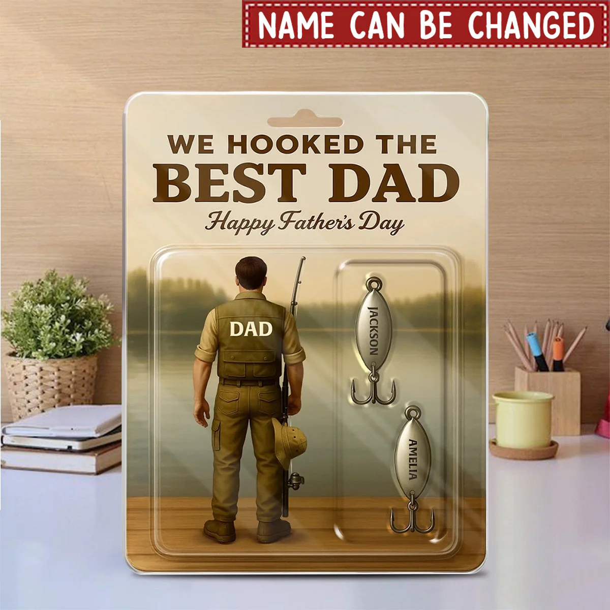 We Hooked The Best Dad - Personalized Acrylic Block Plaque, Father's Day Gift for Dad, Gift for Fishing Lovers, Fishermen - Image 3