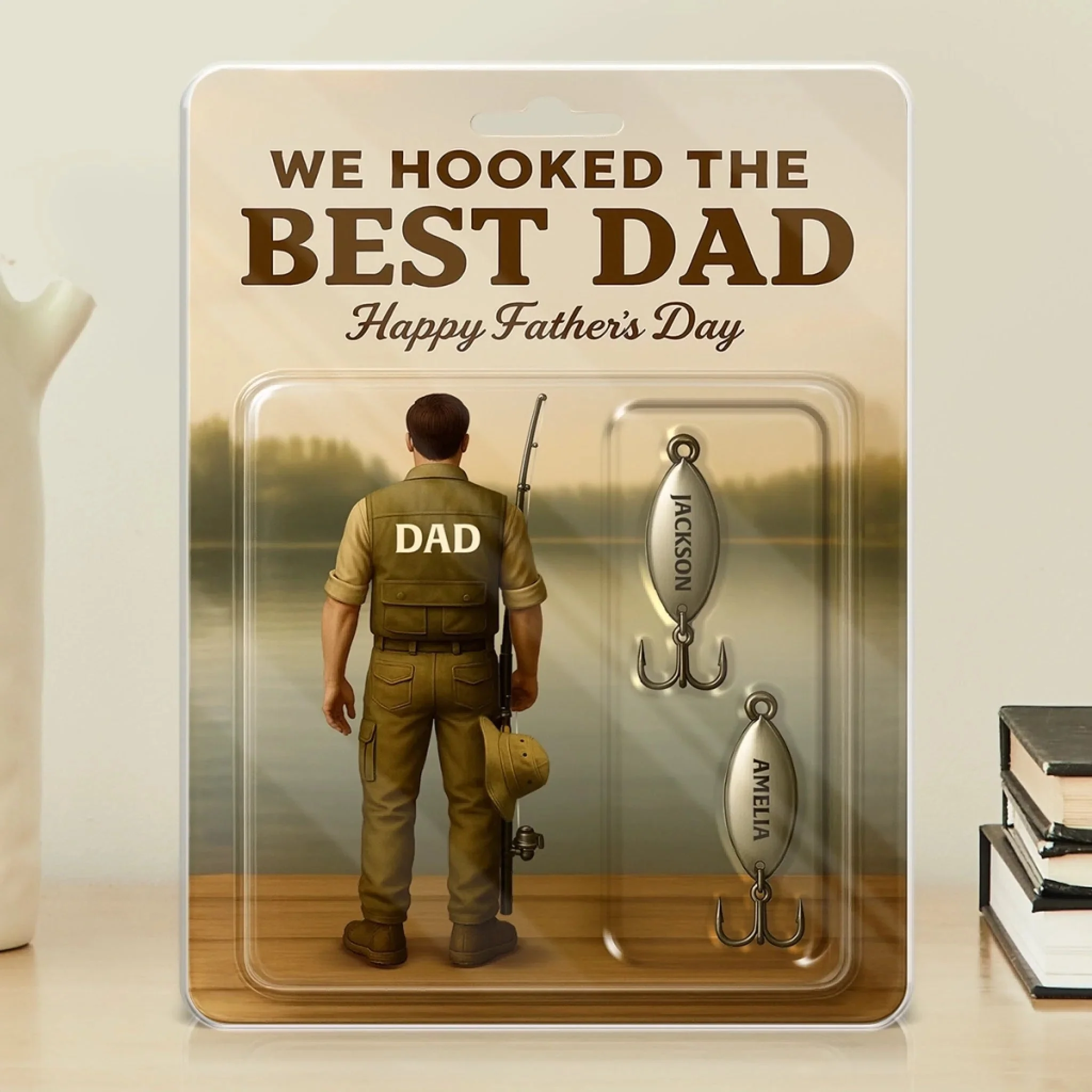 We Hooked The Best Dad - Personalized Acrylic Block Plaque, Father's Day Gift for Dad, Gift for Fishing Lovers, Fishermen - Image 4