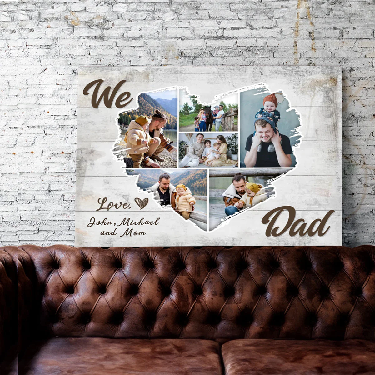 We Love Dad Custom Heart Photo Collage Canvas Poster,Personalized Father’s Day Gift for Dad Papa - Image 2