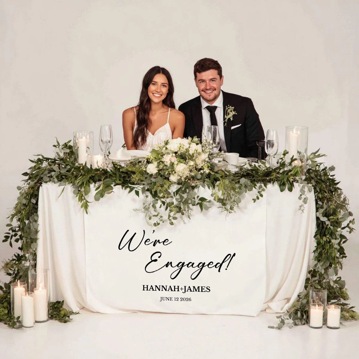 We’re Engaged - Personalized Wedding Table Runner, Rustic Cake Table Decoration Sign Gift - Image 2