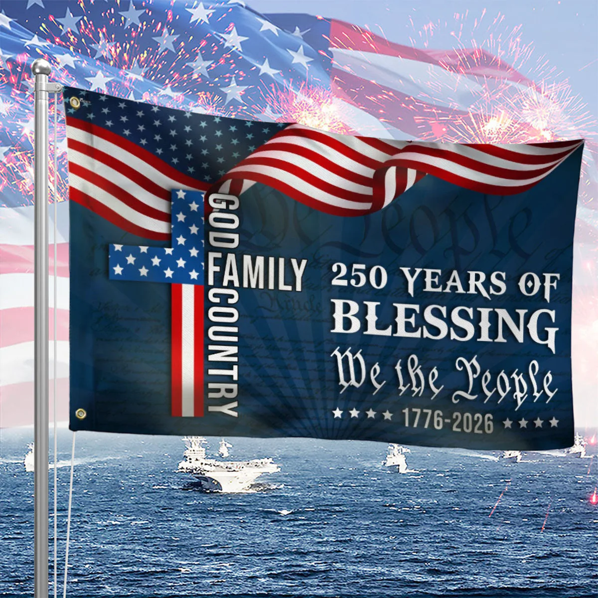 We The People American Flag, 250 Years Blessing 1776 2026 Grommet Flag - Image 4