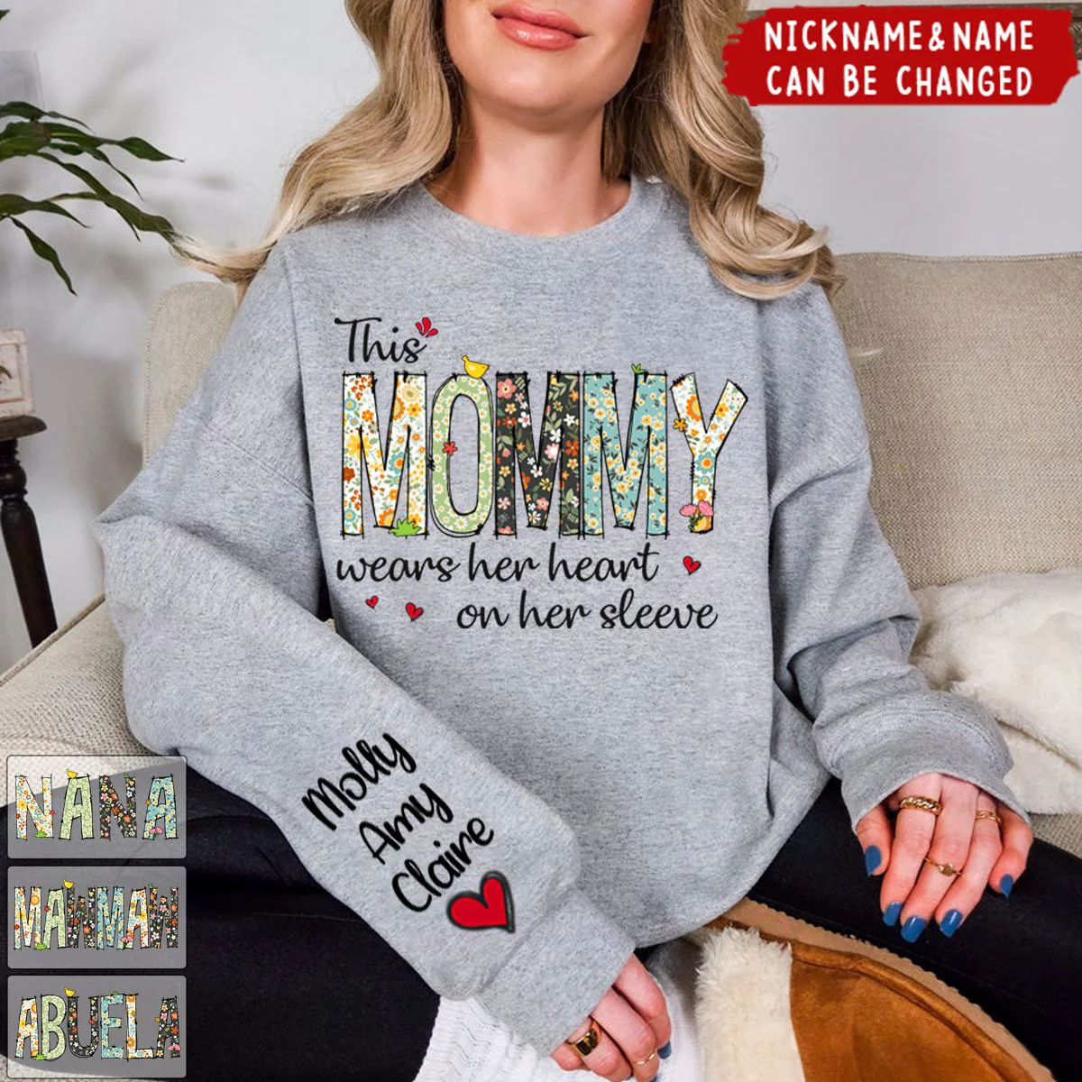 Wears Her Heart On Her Sleeve - Family Personalized Sweatshirt - Image 3