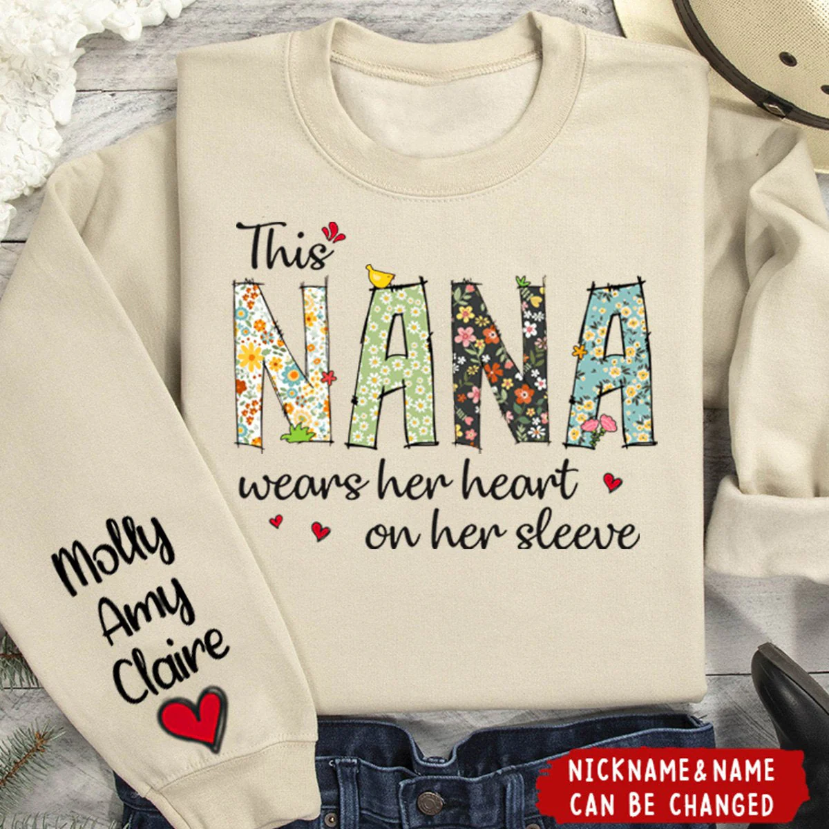 Wears Her Heart On Her Sleeve - Family Personalized Sweatshirt - Image 4