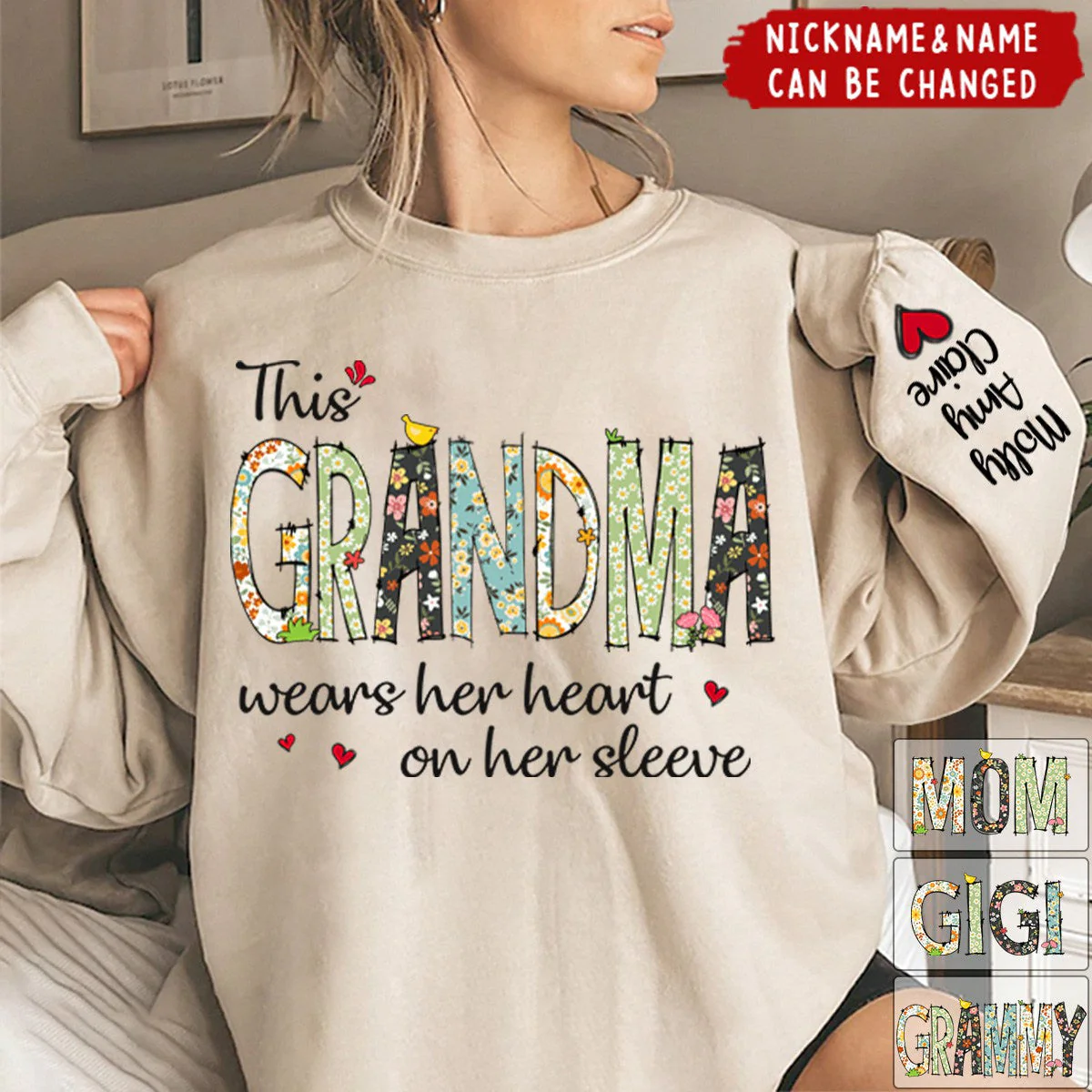 Wears Her Heart On Her Sleeve - Family Personalized Sweatshirt - Image 6