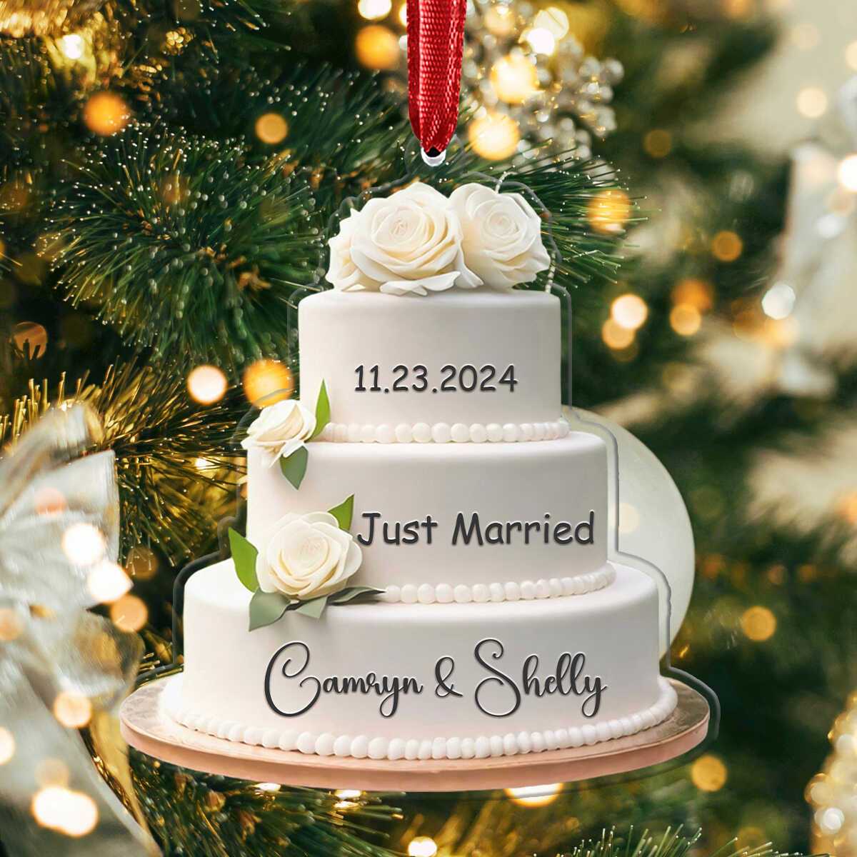 Wedding Cake Personalized Christmas Ornament, Wedding Christmas Ornament - Image 3