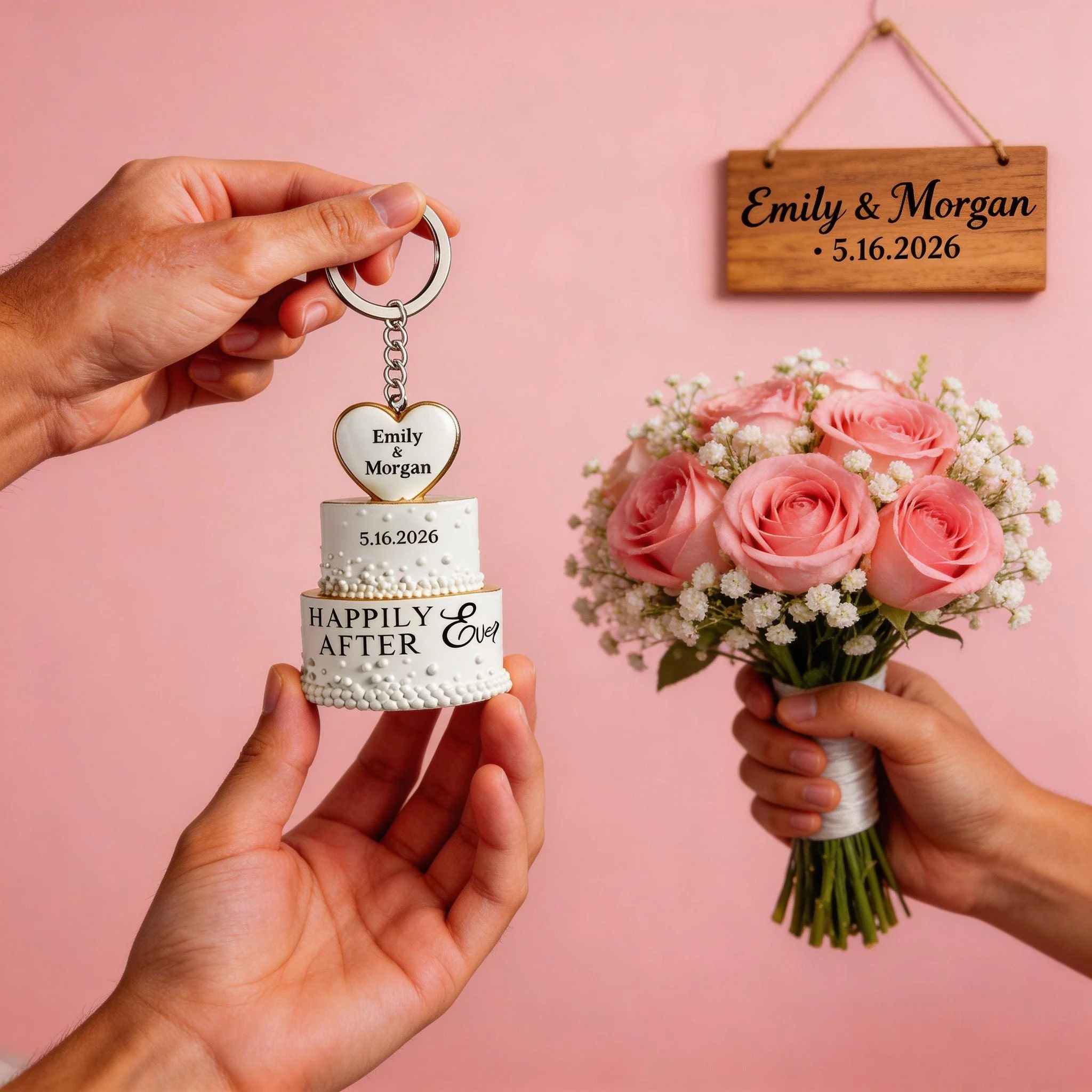 Wedding Cake Personalized Keychain, Newlywed Gifts, Couple Gifts - Image 2