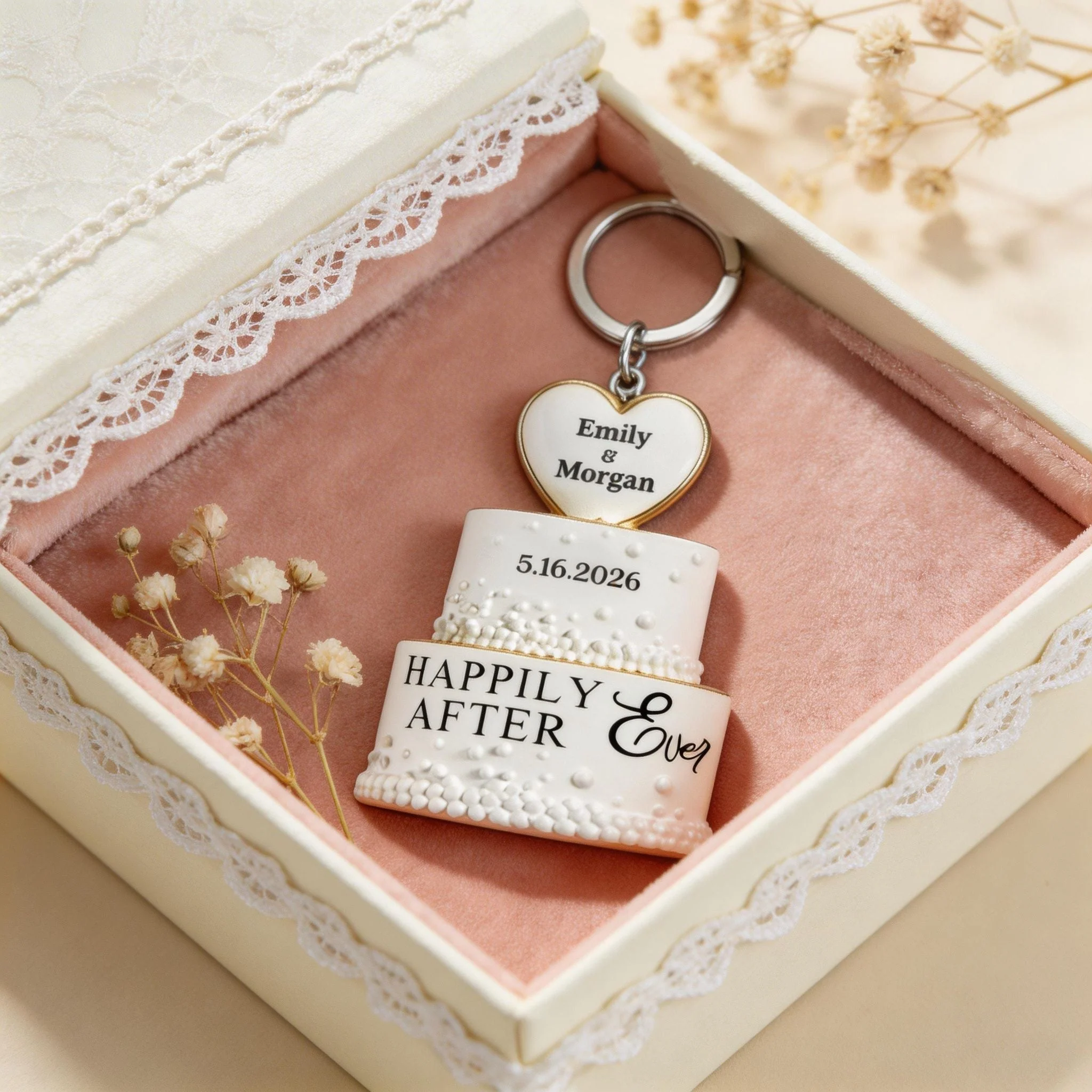 Wedding Cake Personalized Keychain, Newlywed Gifts, Couple Gifts - Image 3