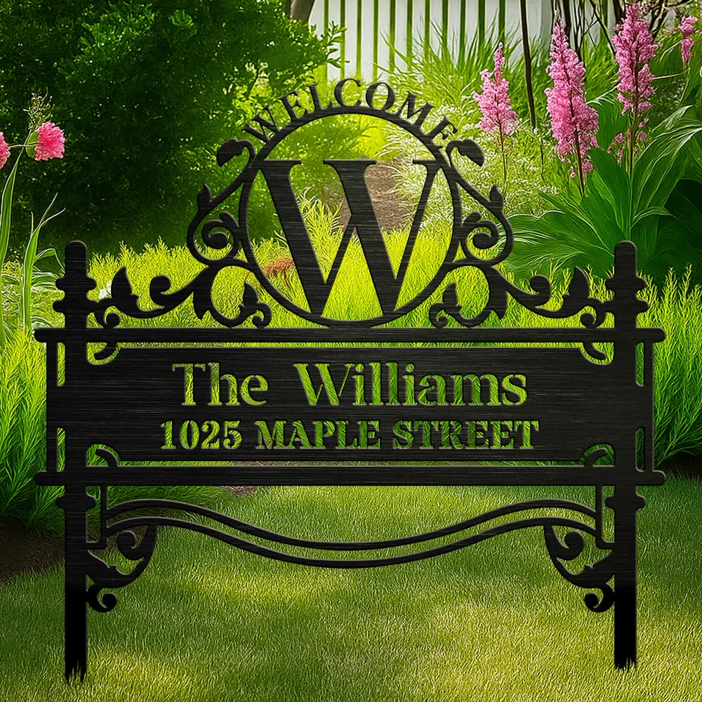 Welcome Family Name Monogram - Personalized Metal Garden Stake For Outdoor & Yard - Image 2
