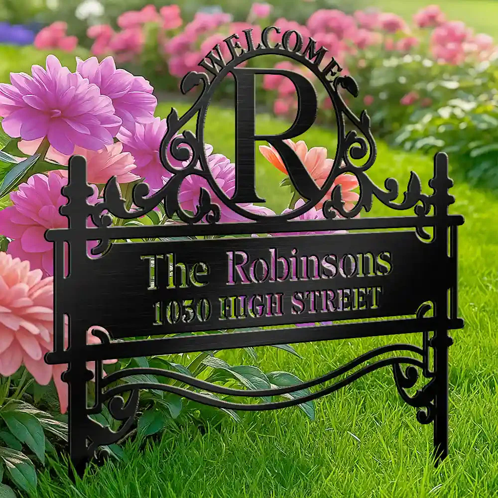 Welcome Family Name Monogram - Personalized Metal Garden Stake For Outdoor & Yard - Image 3