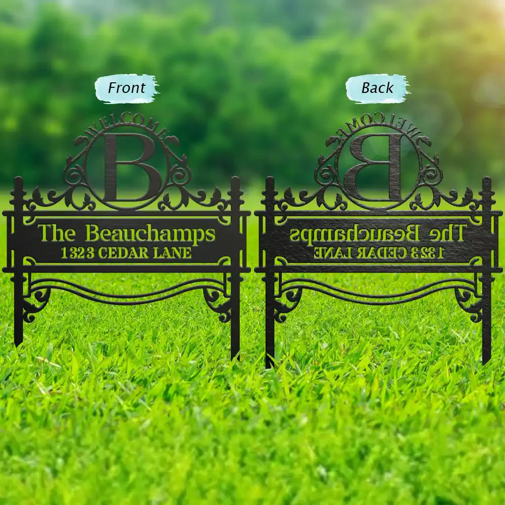 Welcome Family Name Monogram - Personalized Metal Garden Stake For Outdoor & Yard - Image 4
