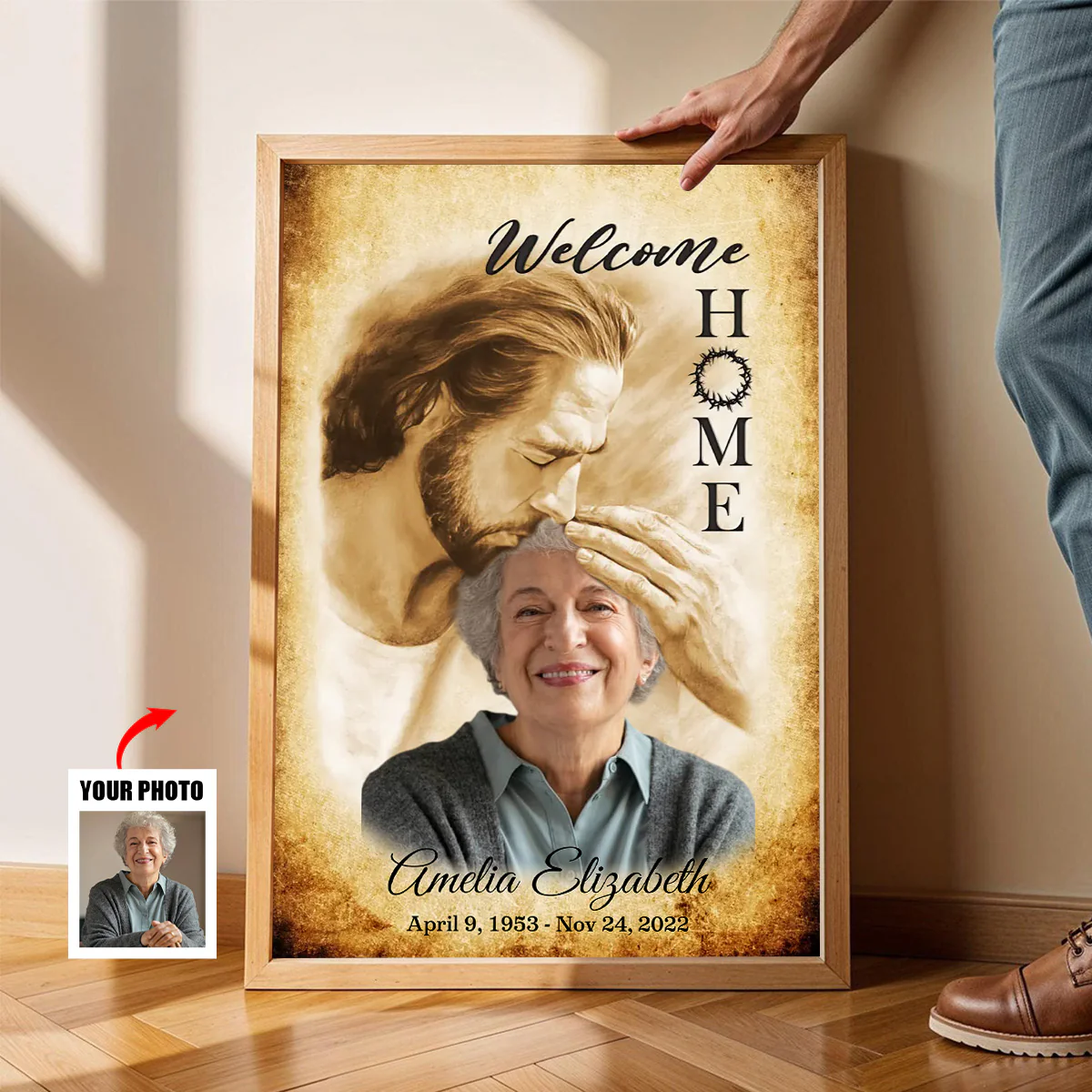 Welcome Home Personalized Canvas, Safe In The Arms Of Jesus Canvas, God Sympathy Gifts - Image 2