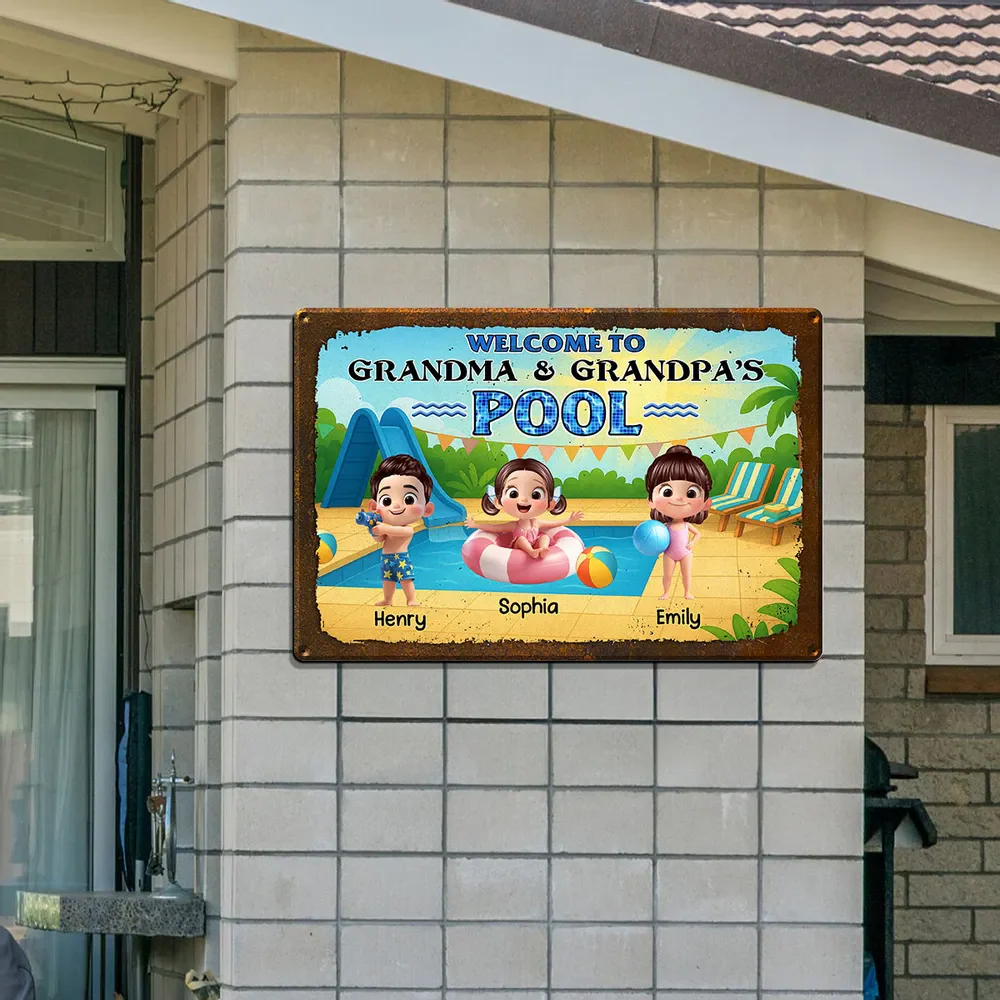 Welcome to Grandma & Grandpa's Pool Personalized Metal Sign - Image 3