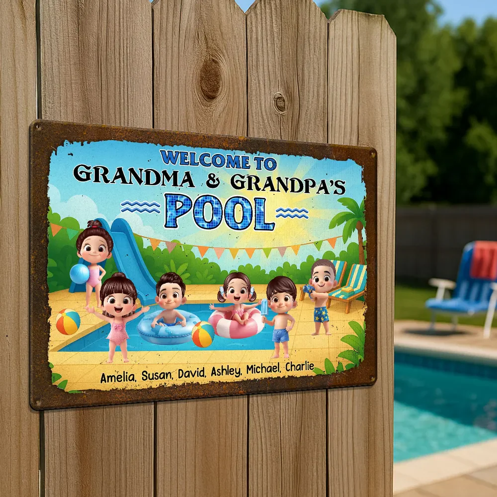 Welcome to Grandma & Grandpa's Pool Personalized Metal Sign - Image 4