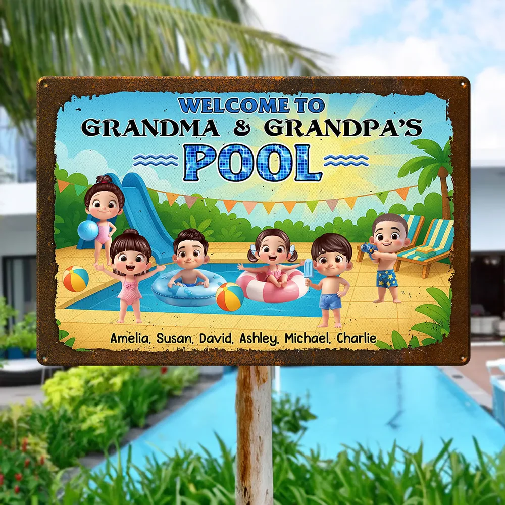 Welcome to Grandma & Grandpa's Pool Personalized Metal Sign - Image 5