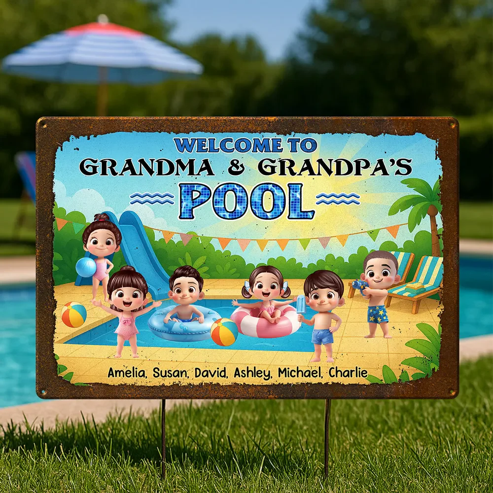 Welcome to Grandma & Grandpa's Pool Personalized Metal Sign - Image 6