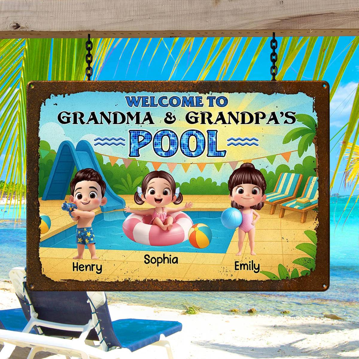 Welcome to Grandma & Grandpa's Pool Personalized Metal Sign - Image 7