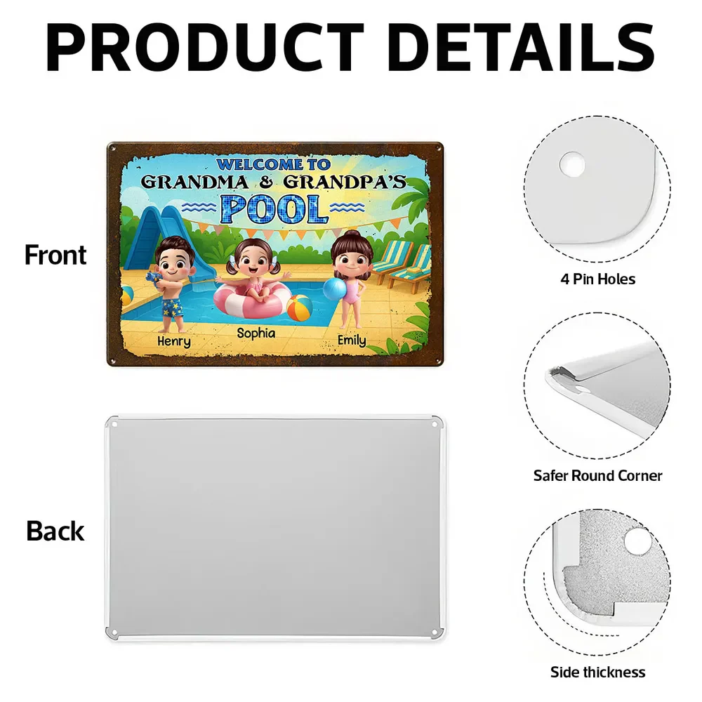 Welcome to Grandma & Grandpa's Pool Personalized Metal Sign - Image 9