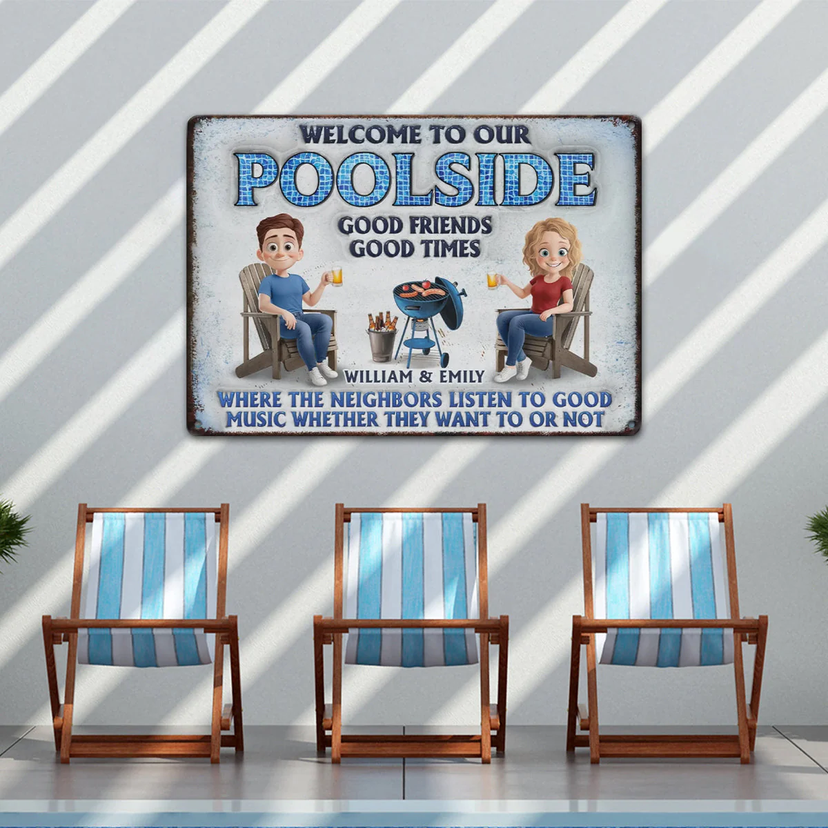 Welcome To Our Poolside, Where The Fun Never Stops - Couple Personalized Custom Home Decor Metal Sign - Image 3