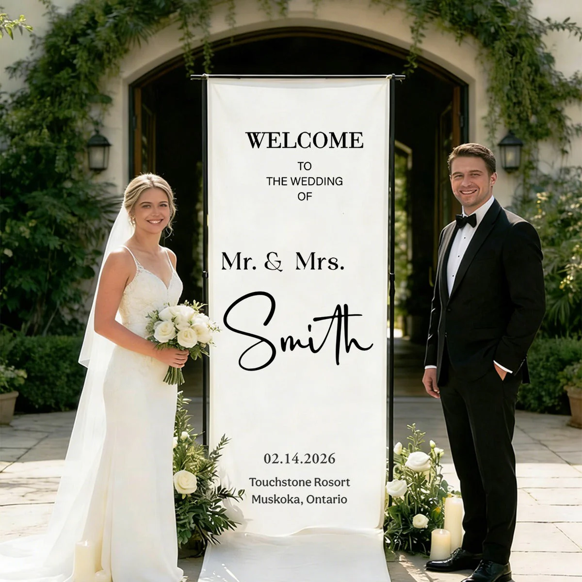 Welcome To The Wedding Of Mr. & Mrs. • Custom Fabric Wedding Welcome Sign • Personalized Wedding Decor - Image 2