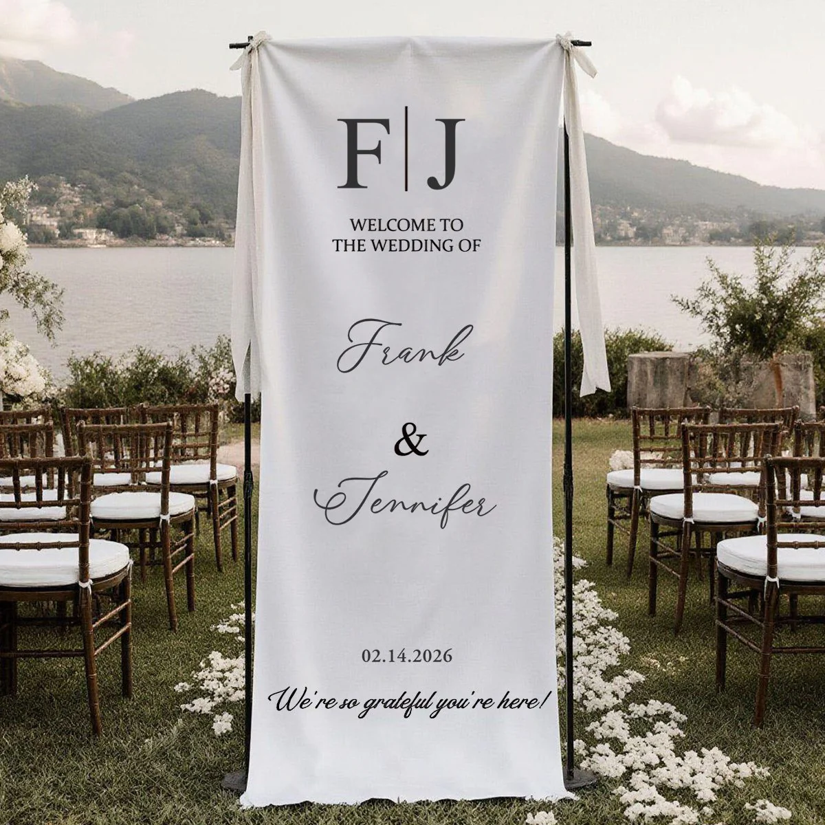 Welcome To The Wedding Of Mr. & Mrs. • Custom Fabric Wedding Welcome Sign • Personalized Wedding Decor - Image 3