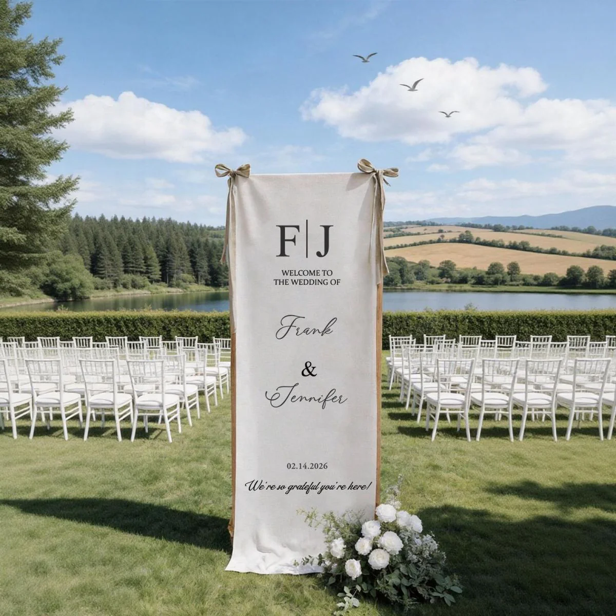 Welcome To The Wedding Of Mr. & Mrs. • Custom Fabric Wedding Welcome Sign • Personalized Wedding Decor - Image 5