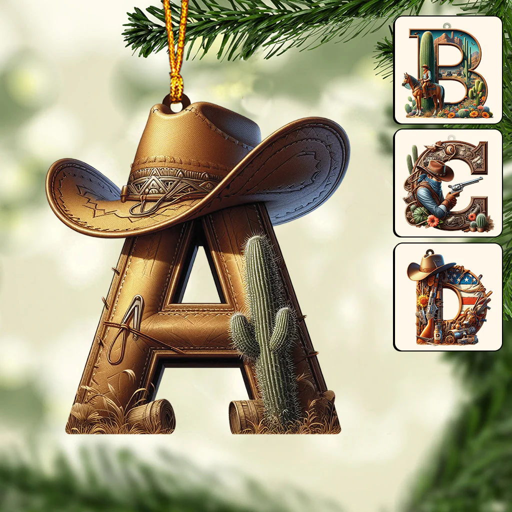 Western Cowboy Personalized Letters Ornament - Image 2