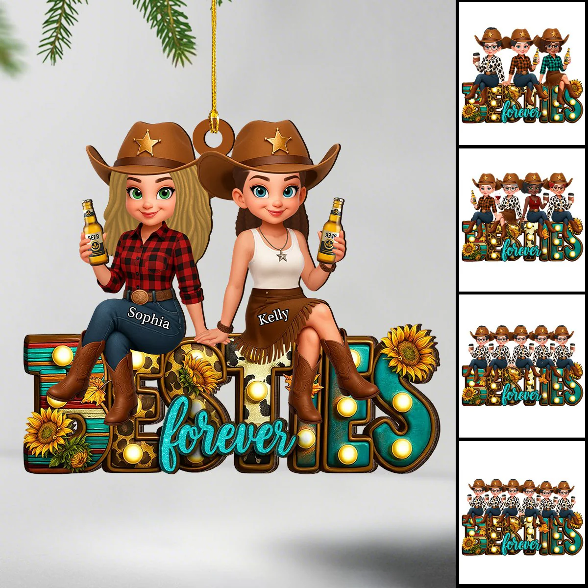 Western Fall Vibe Besties Personalized Wooden Ornament, Fall Gift for Best Friends - Image 2
