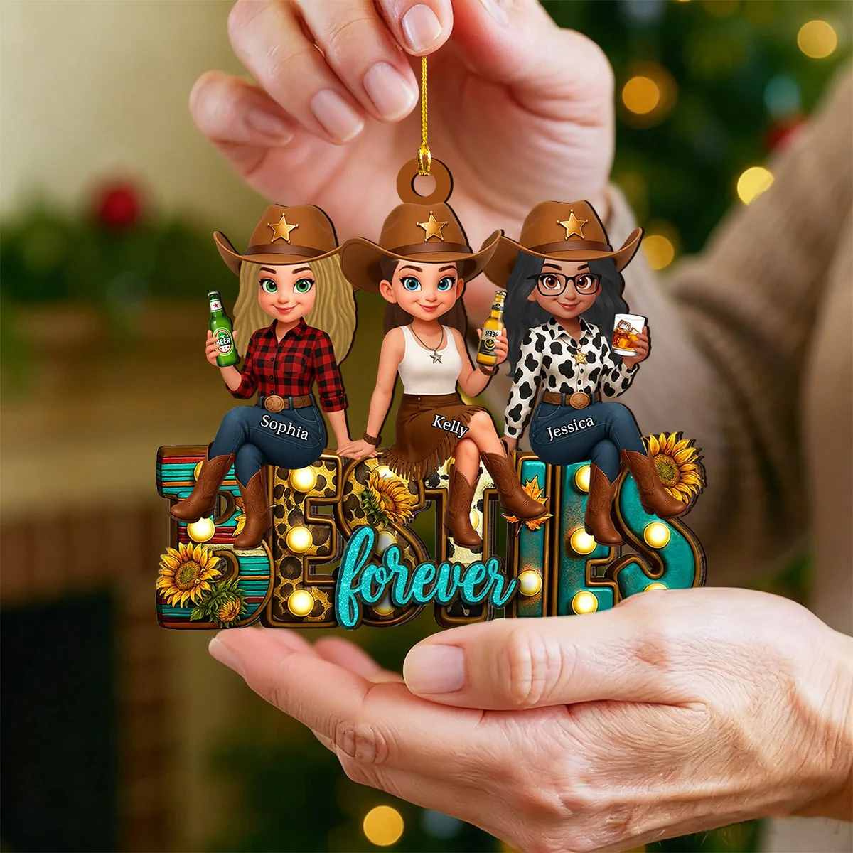 Western Fall Vibe Besties Personalized Wooden Ornament, Fall Gift for Best Friends - Image 3