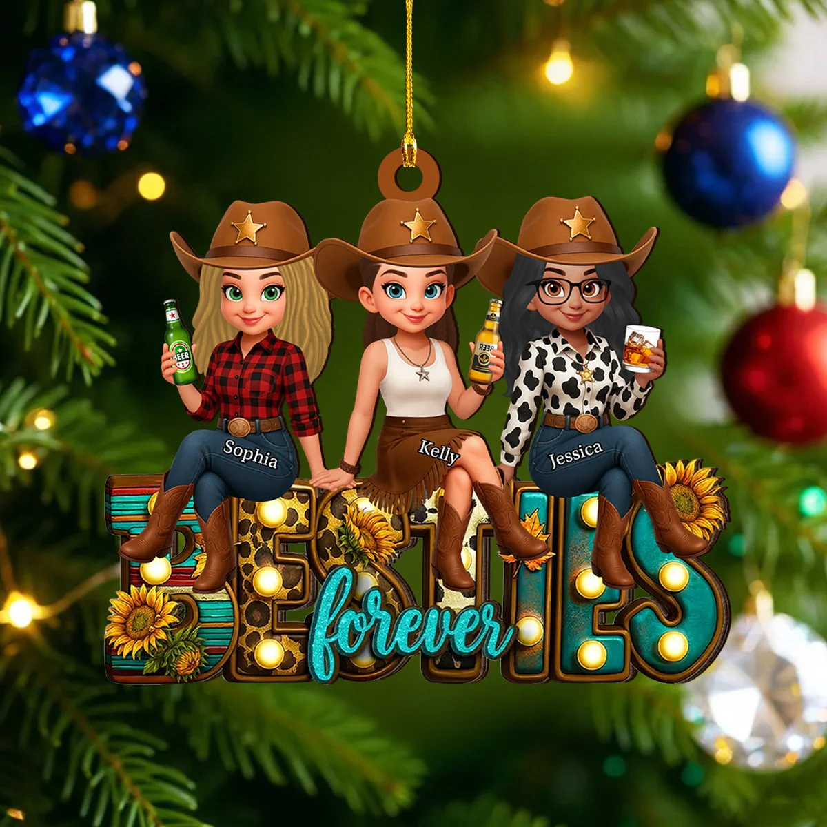 Western Fall Vibe Besties Personalized Wooden Ornament, Fall Gift for Best Friends - Image 4