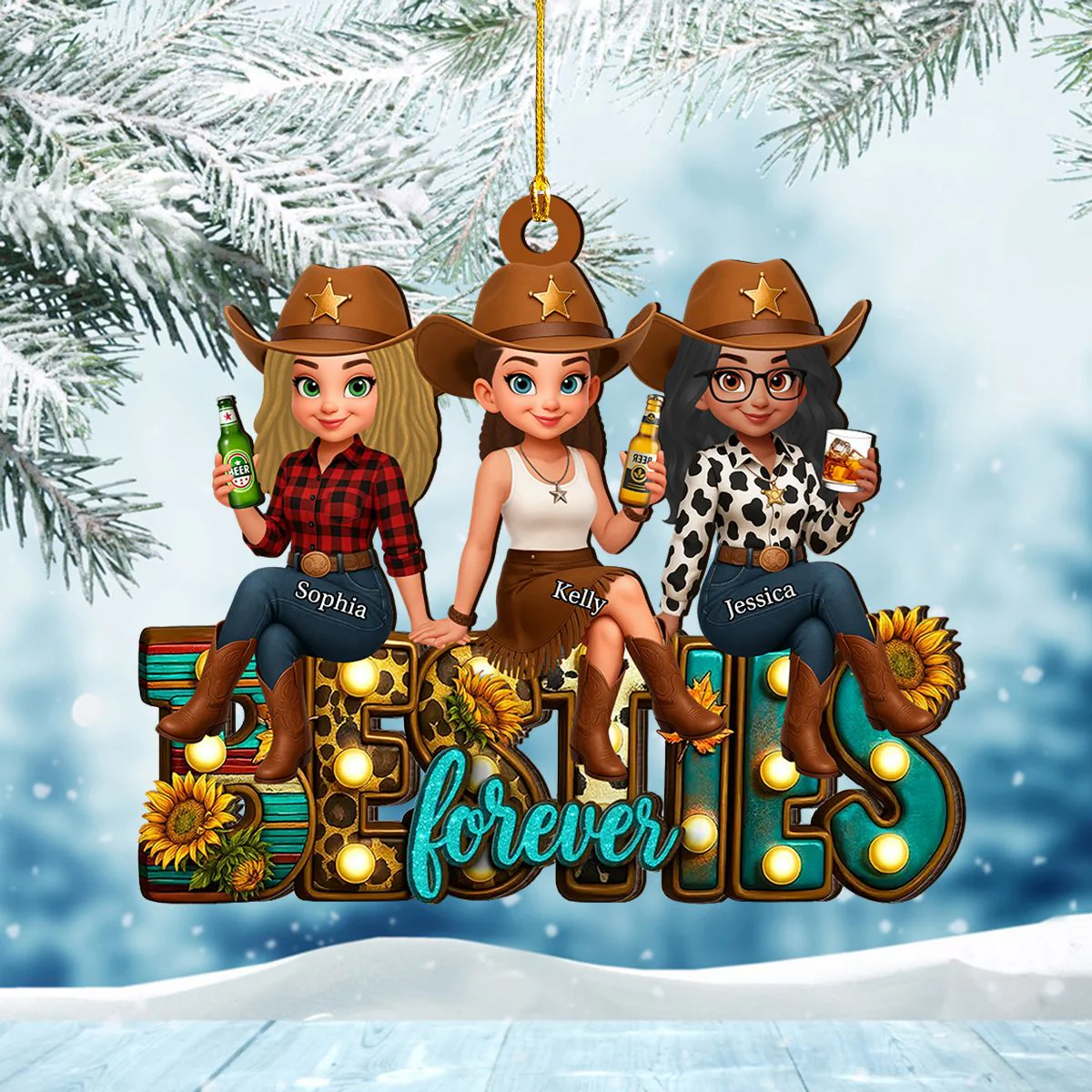 Western Fall Vibe Besties Personalized Wooden Ornament, Fall Gift for Best Friends - Image 6