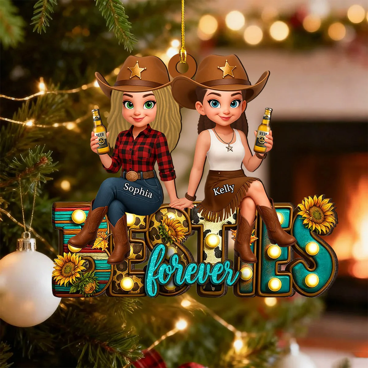 Western Fall Vibe Besties Personalized Wooden Ornament, Fall Gift for Best Friends - Image 7
