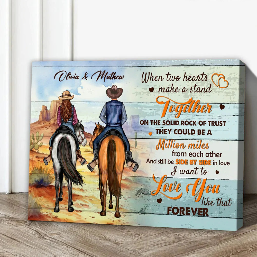 When Two Hearts Make A Stand Together Personalized Cowboy Horse Couple Canvas/Poster - Image 2