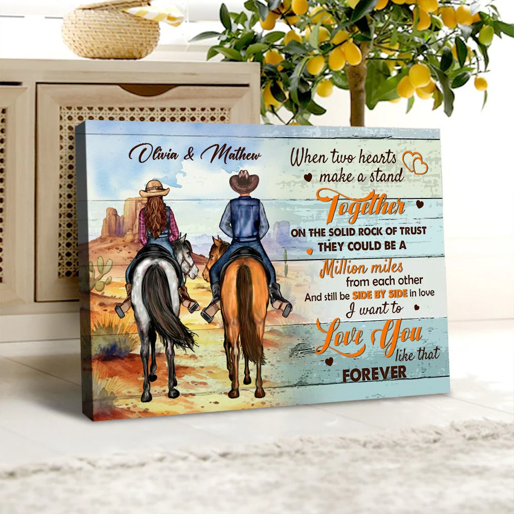 When Two Hearts Make A Stand Together Personalized Cowboy Horse Couple Canvas/Poster - Image 3