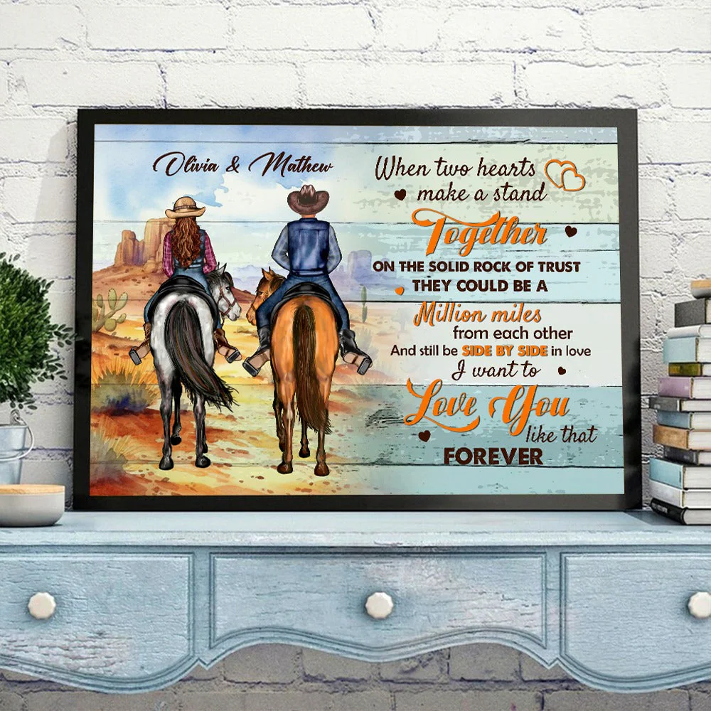 When Two Hearts Make A Stand Together Personalized Cowboy Horse Couple Canvas/Poster - Image 4