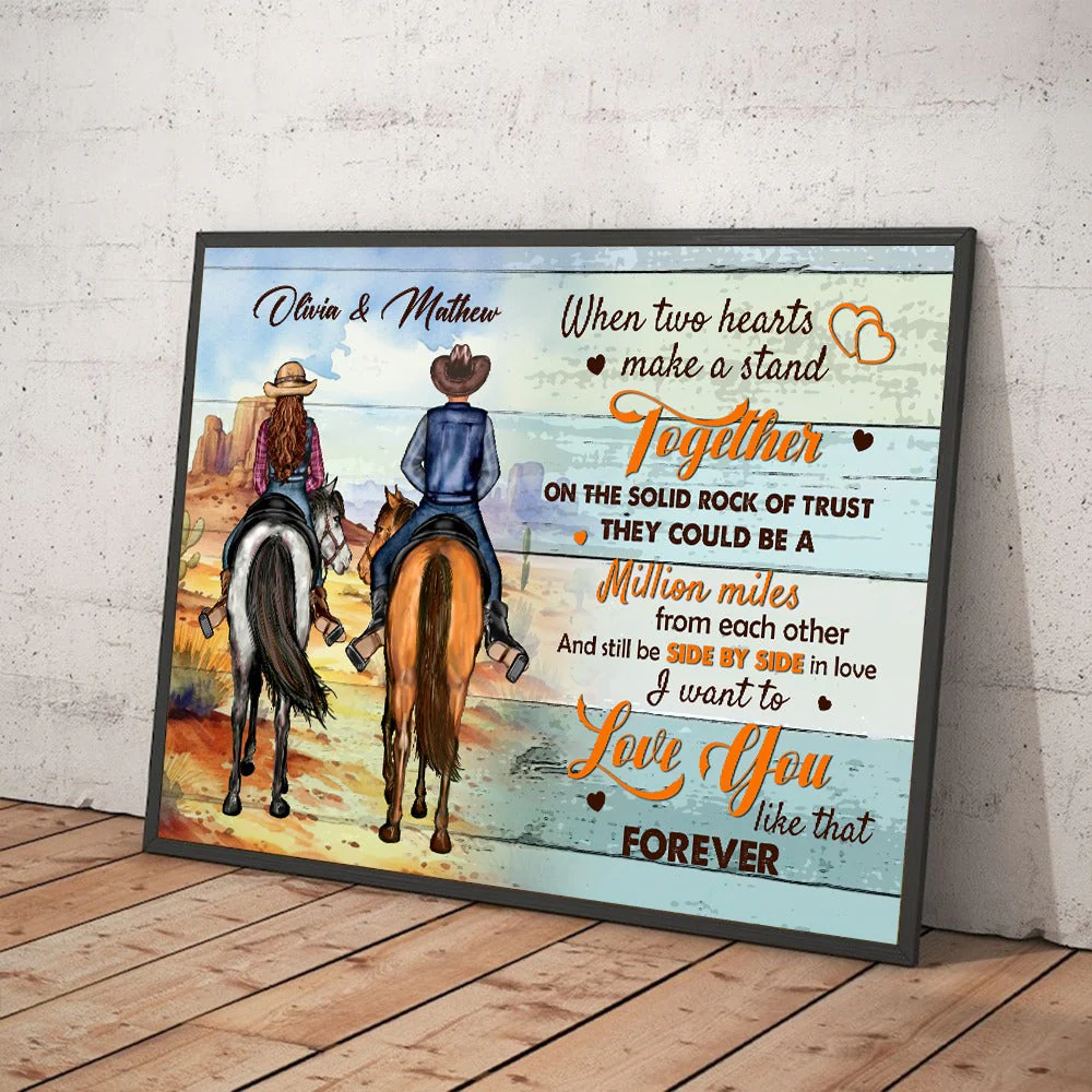 When Two Hearts Make A Stand Together Personalized Cowboy Horse Couple Canvas/Poster - Image 6