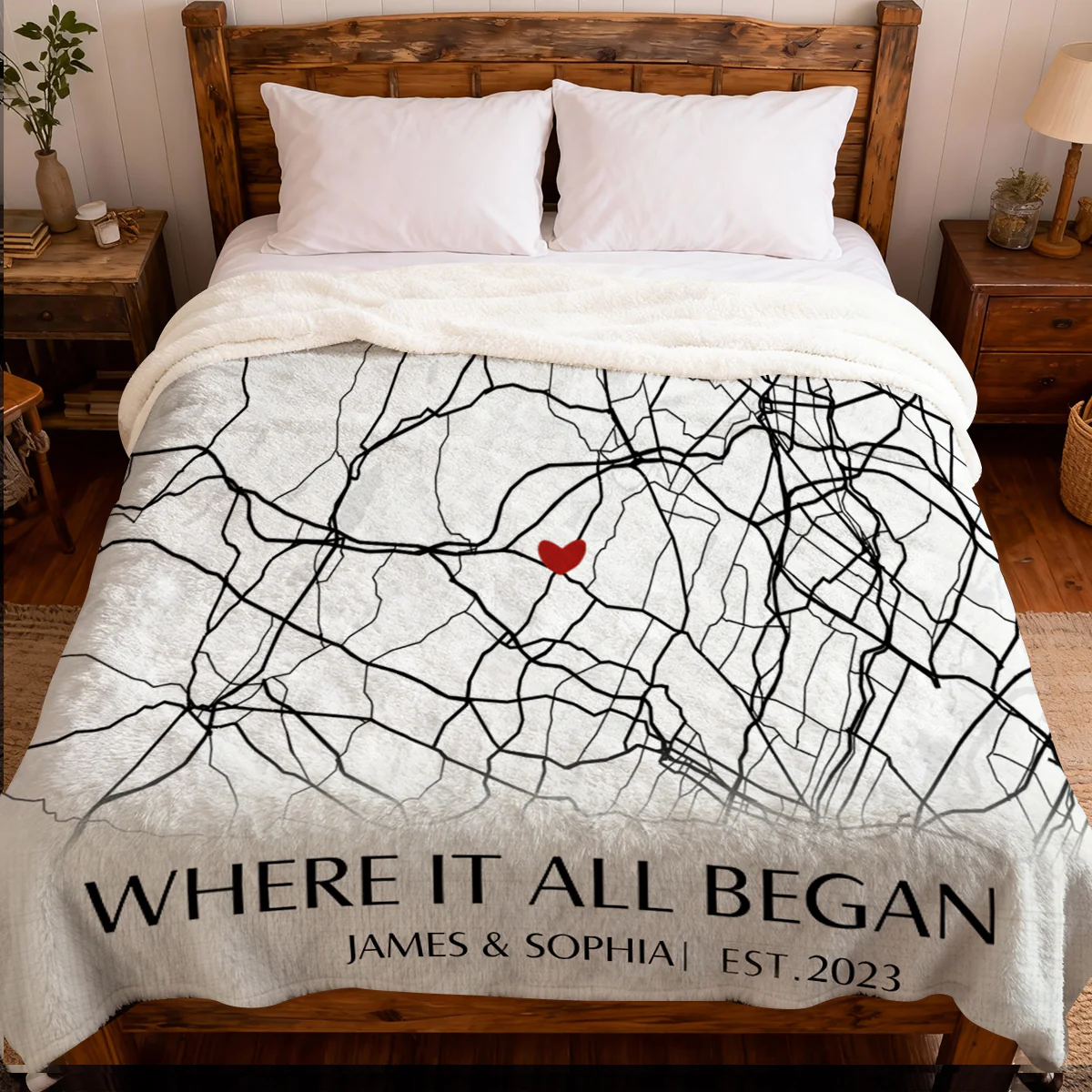 Where It All Began - Couple Personalized Custom Horizontal Blanket - Gift For Husband Wife, Anniversary - Image 4
