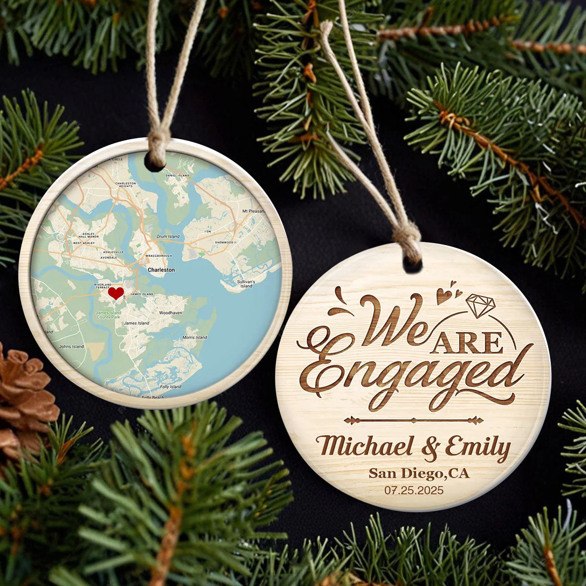 Where it all began - Personalized Location Map Ceramic Ornament Engaged Couple Gift - Image 3