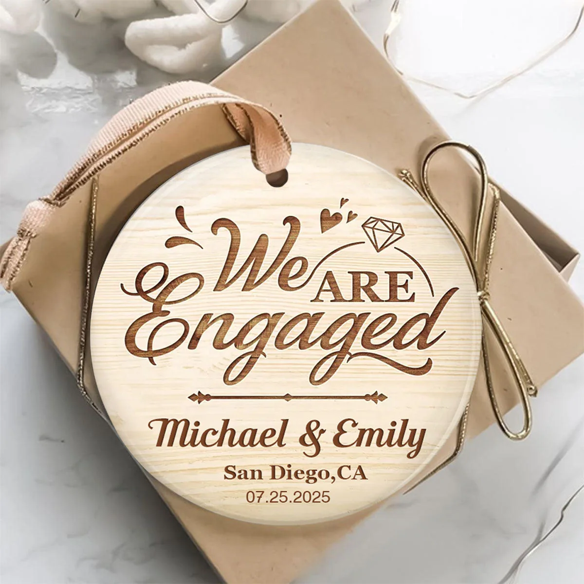 Where it all began - Personalized Location Map Ceramic Ornament Engaged Couple Gift - Image 4