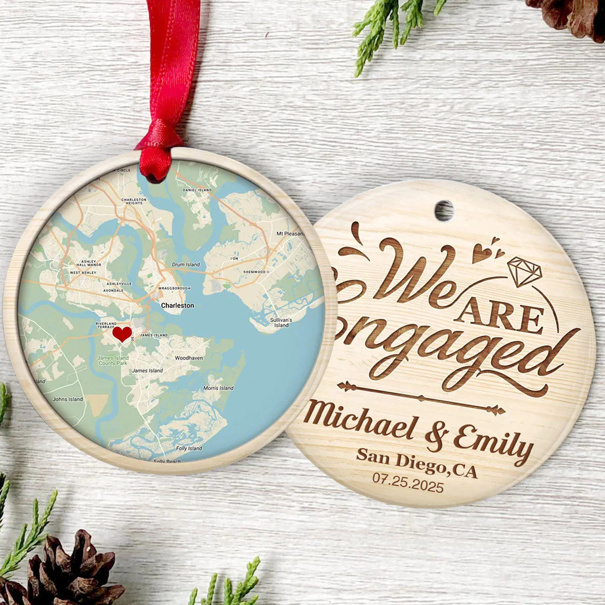 Where it all began - Personalized Location Map Ceramic Ornament Engaged Couple Gift - Image 5