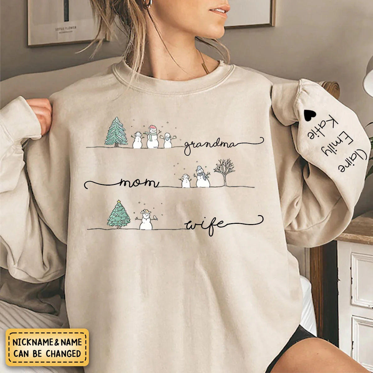 Wife Mom Mimi Christmas Snowman And Grandkids - Family Personalized  Sweatshirt - Image 2