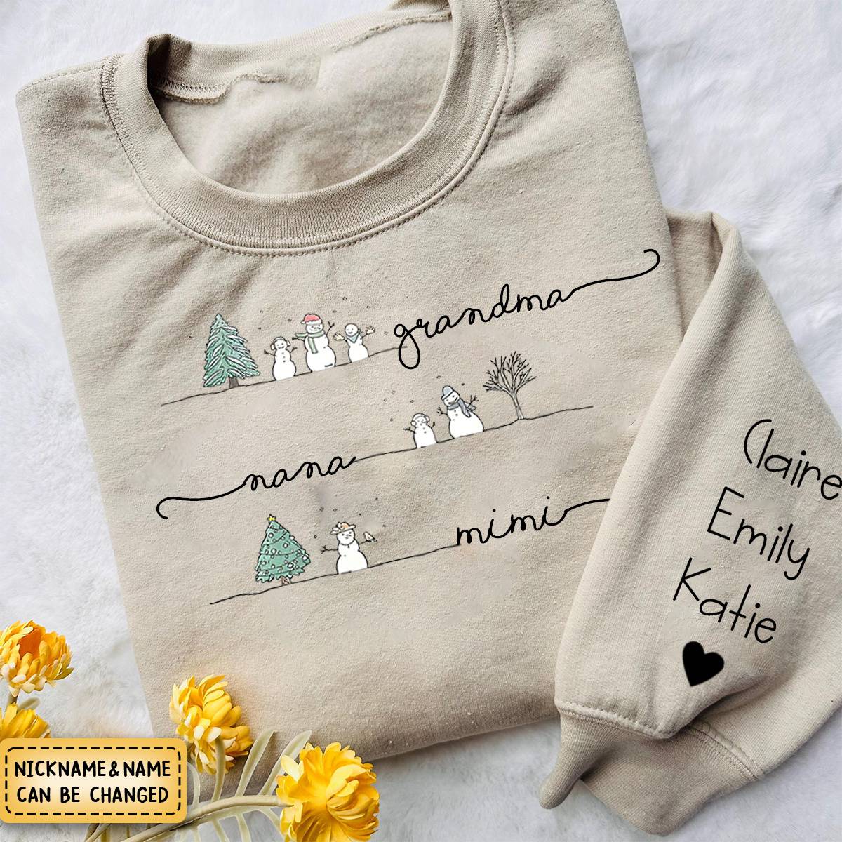 Wife Mom Mimi Christmas Snowman And Grandkids - Family Personalized  Sweatshirt - Image 3