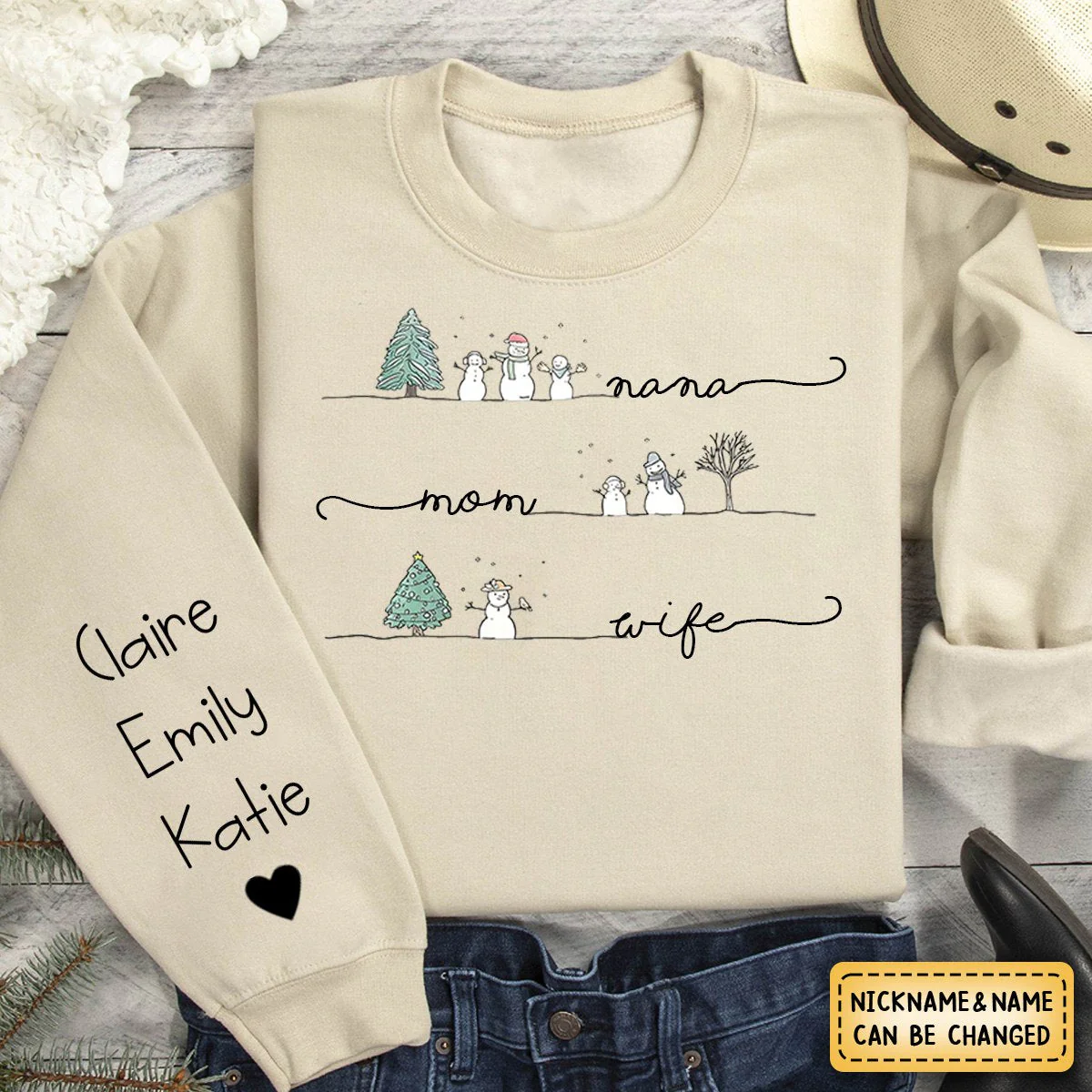 Wife Mom Mimi Christmas Snowman And Grandkids - Family Personalized  Sweatshirt - Image 4